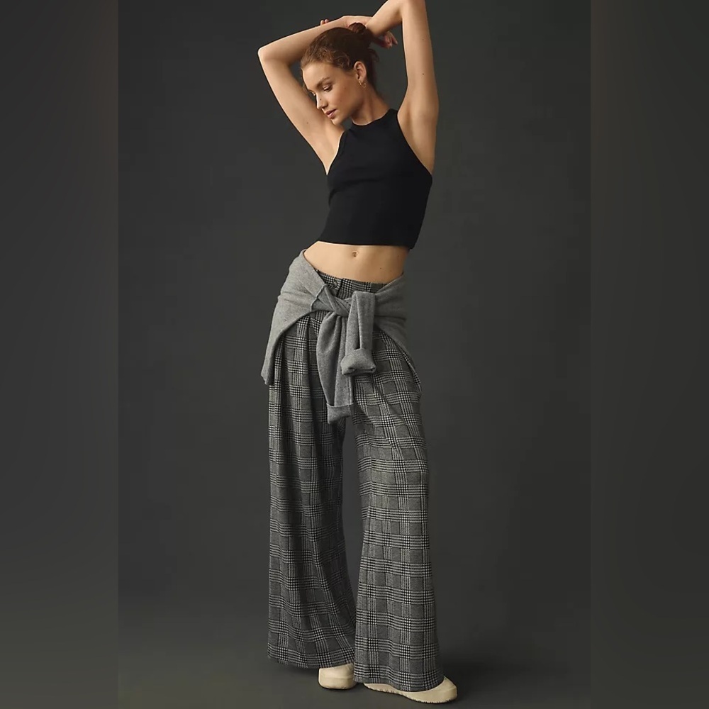 Anthropologie Maeve Plaid Check Baggy Wide Leg Pants Sz 12